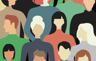 A graphic illustration of a diverse group of stylized people with various hairstyles and clothing colors, reflecting a small business's brand personality.