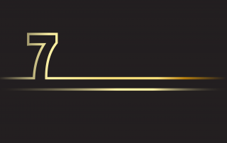 The image shows a stylized number 7 with a gold outline, set against a black background.