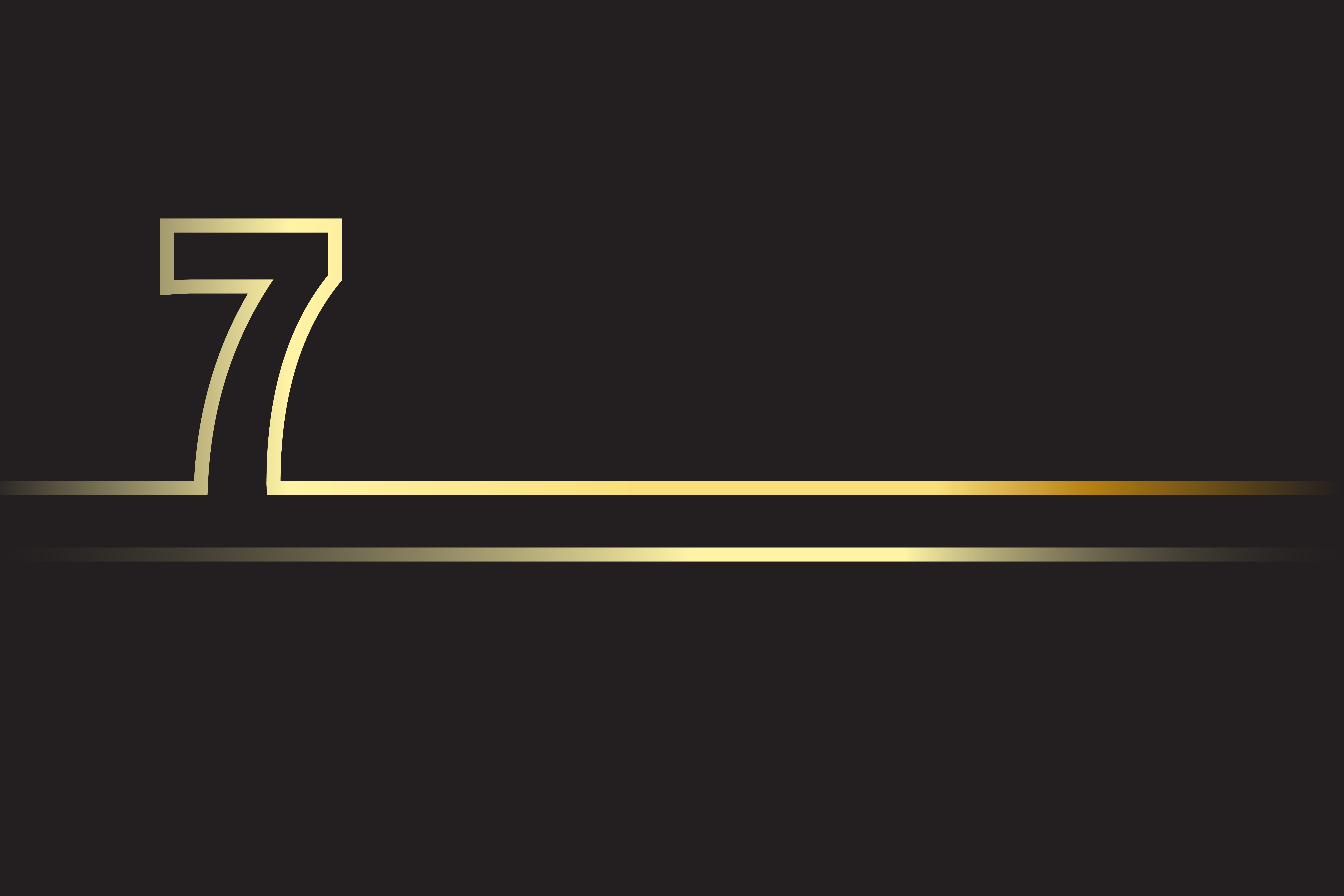 The image shows a stylized number 7 with a gold outline, set against a black background.