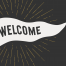 A graphic depiction of a white flag with the word "welcome" written across it, set against a dark background with stylized lines radiating from the flag, suggesting a sense of celebration or announcement.