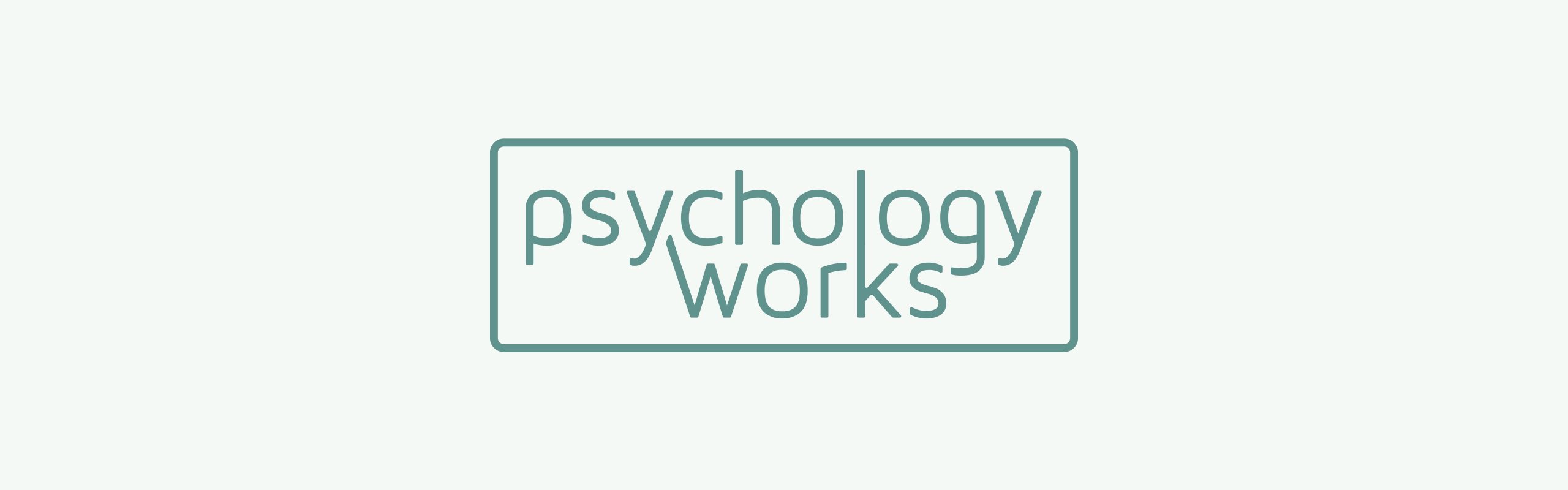 The image displays a minimalist logo with the text "psychology works" centered in a rectangular frame on a plain background.