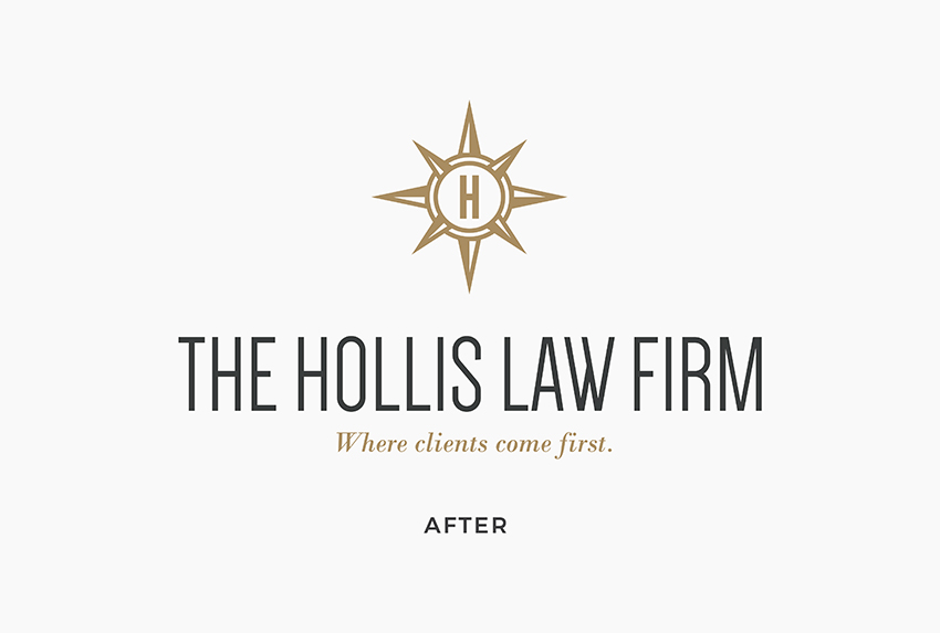 Logo design for the Hollis Law Firm featuring a stylized H within a star, positioned above the firm's name and the tagline "Commercial Appliance Repair | Where Clients Come First," indicating a