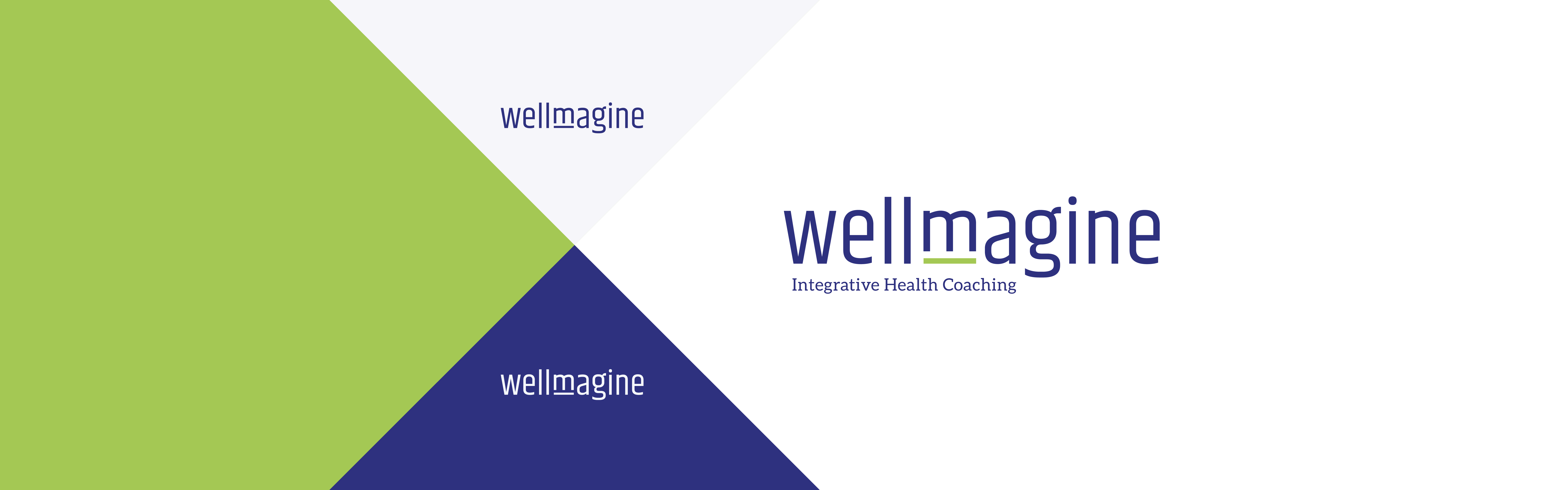 The image features a graphic design with the word "Wellmagine" in different font sizes; on the right, there's a larger version with the subtitle "integrative health coaching," set against a