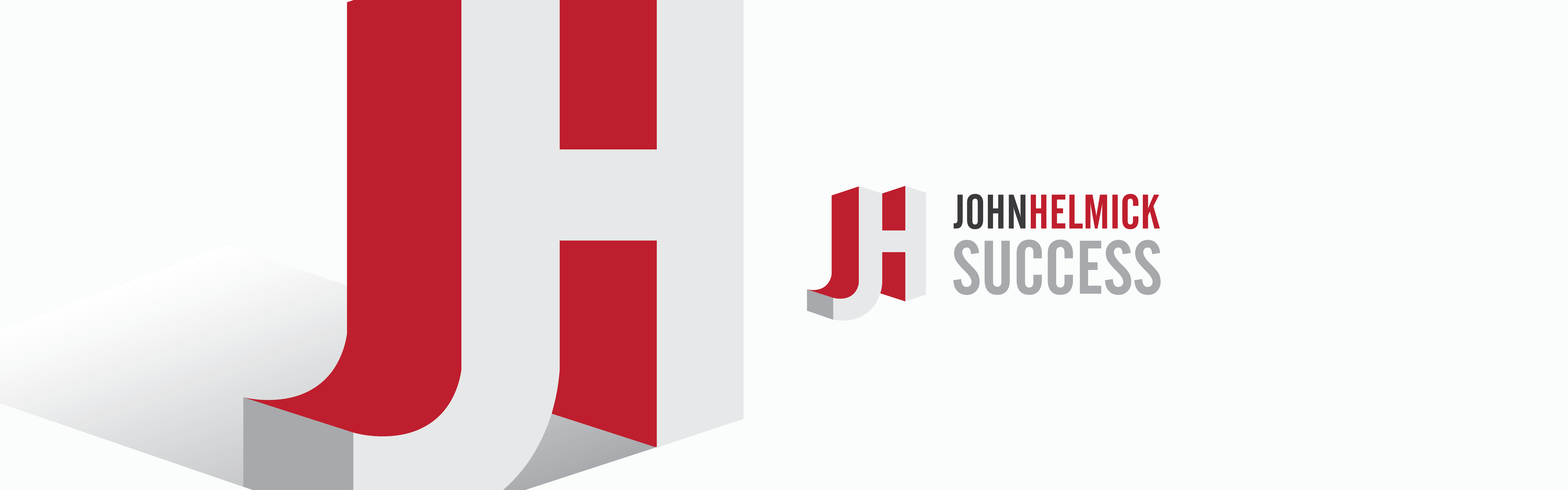 The image shows a graphic design featuring a large letter "j" in red on a white background, with a smaller "j" and the words "John Helmick Success" adjacent to it.