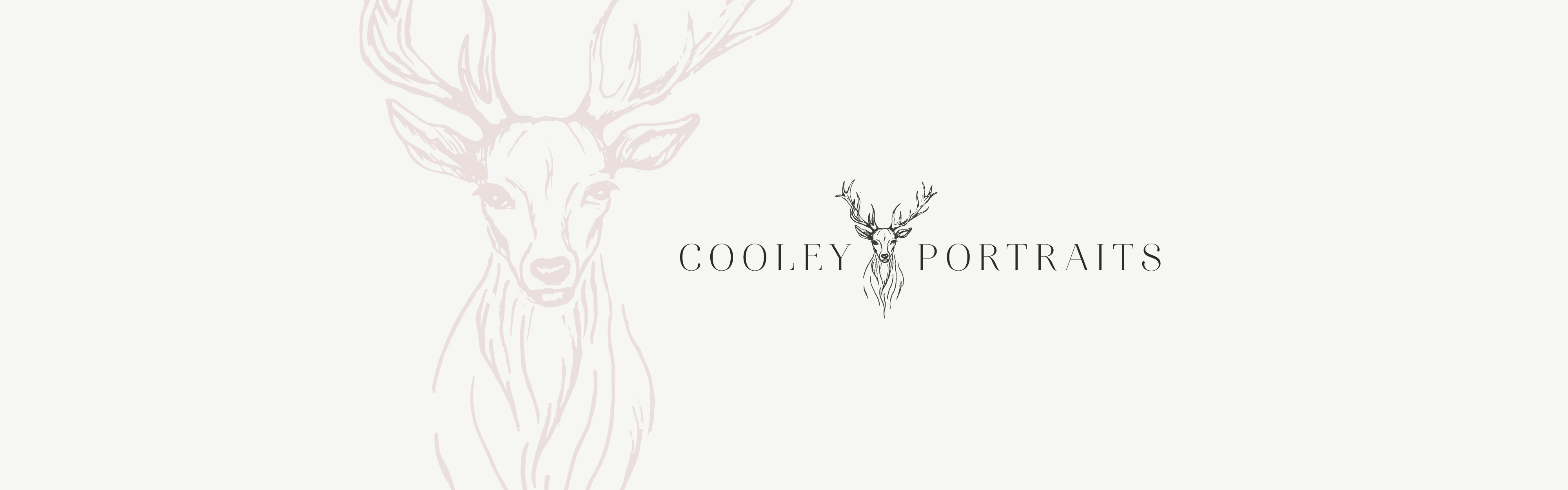 The image displays a Cooley Portraits company logo, featuring an illustration of a stag's head with elaborate antlers centered above the business name.