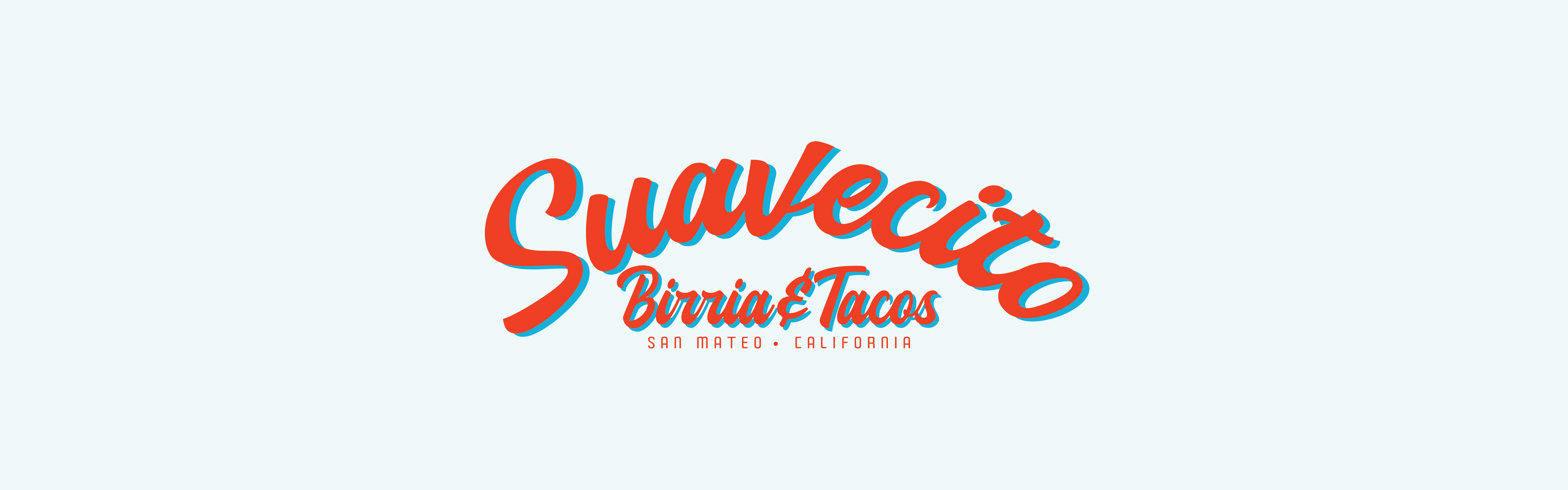 Logo of "Squaletto's Birria & Tacos Chaos" in stylized red and blue font on a plain background, indicating a food establishment located in San Mateo, California.