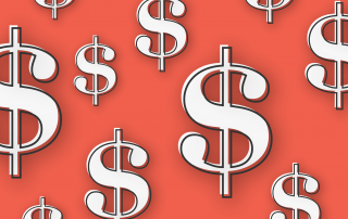 Multiple dollar sign symbols on a red background.