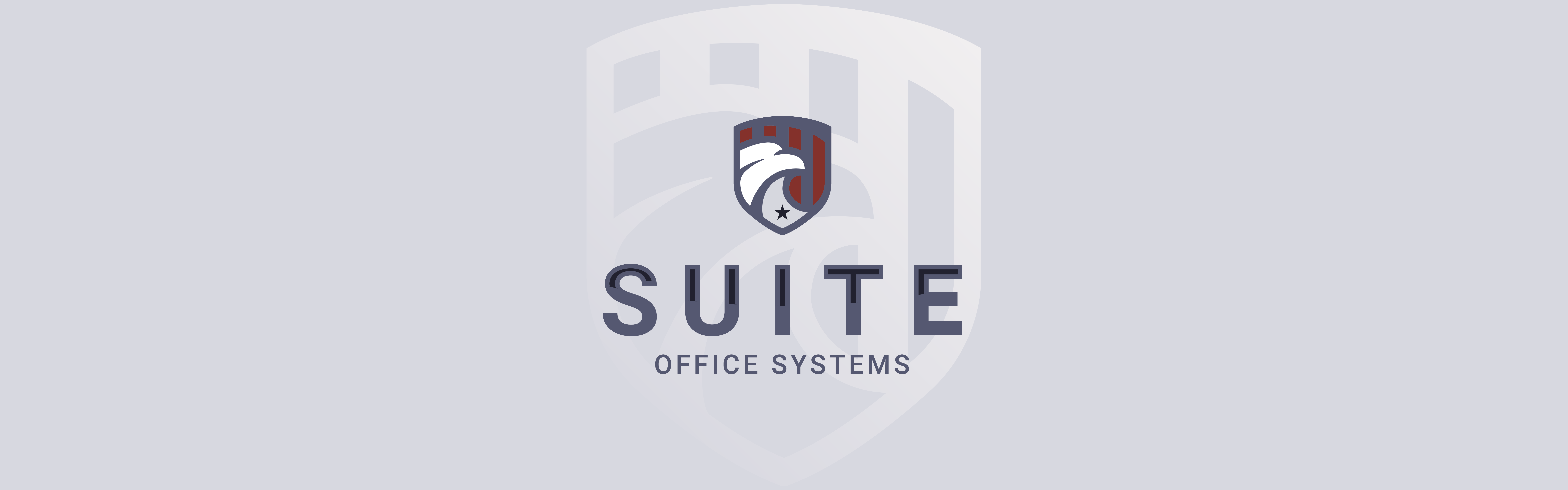 Logo of Suite Office Systems featuring a shield emblem with a knight's helmet, set against a pale background.