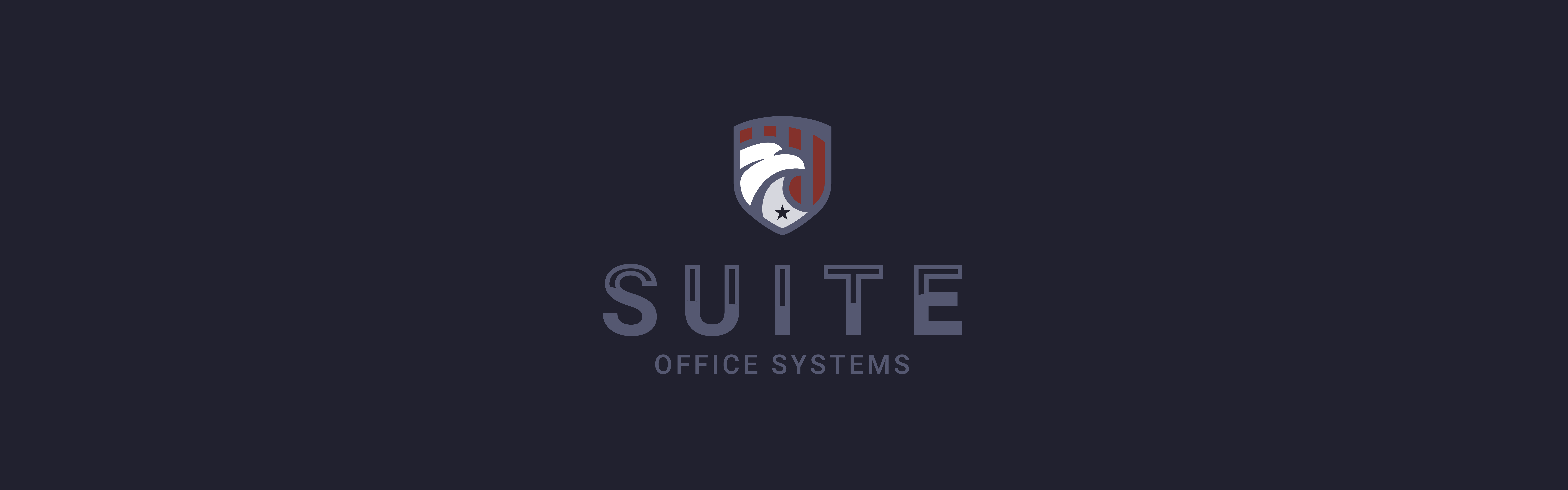 Company logo for Suite Office Systems features a stylized shield with a white knight chess piece and a three-tower castle motif, set against a dark blue background.