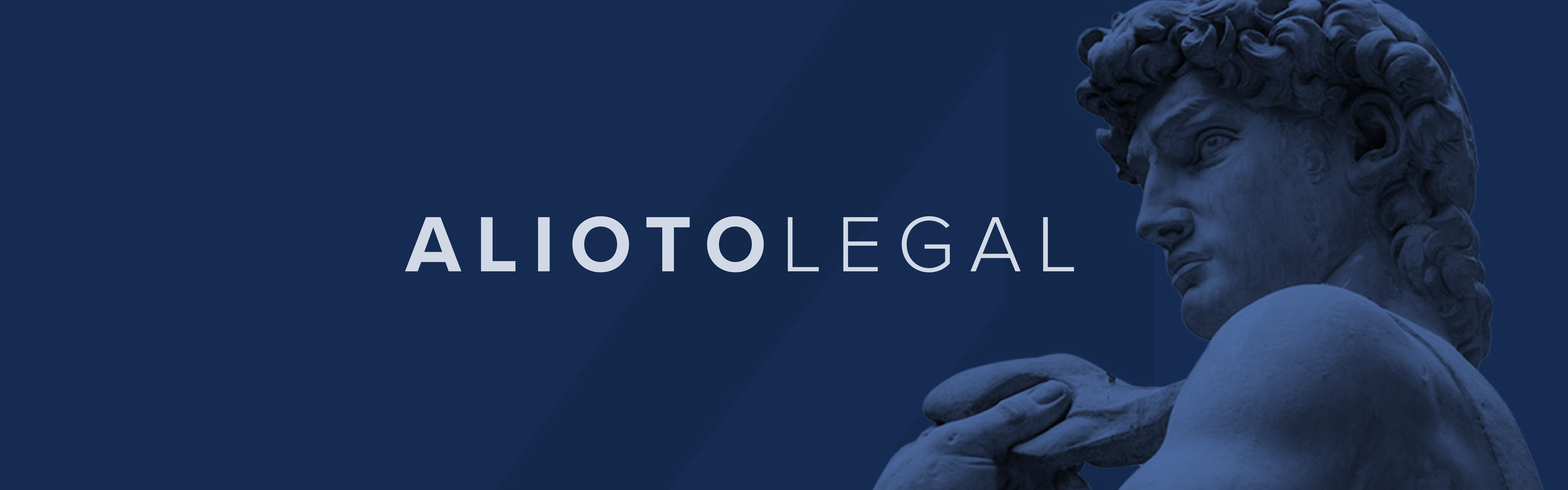 A banner featuring a classical statue on a blue background with the text "Alioto Legal".