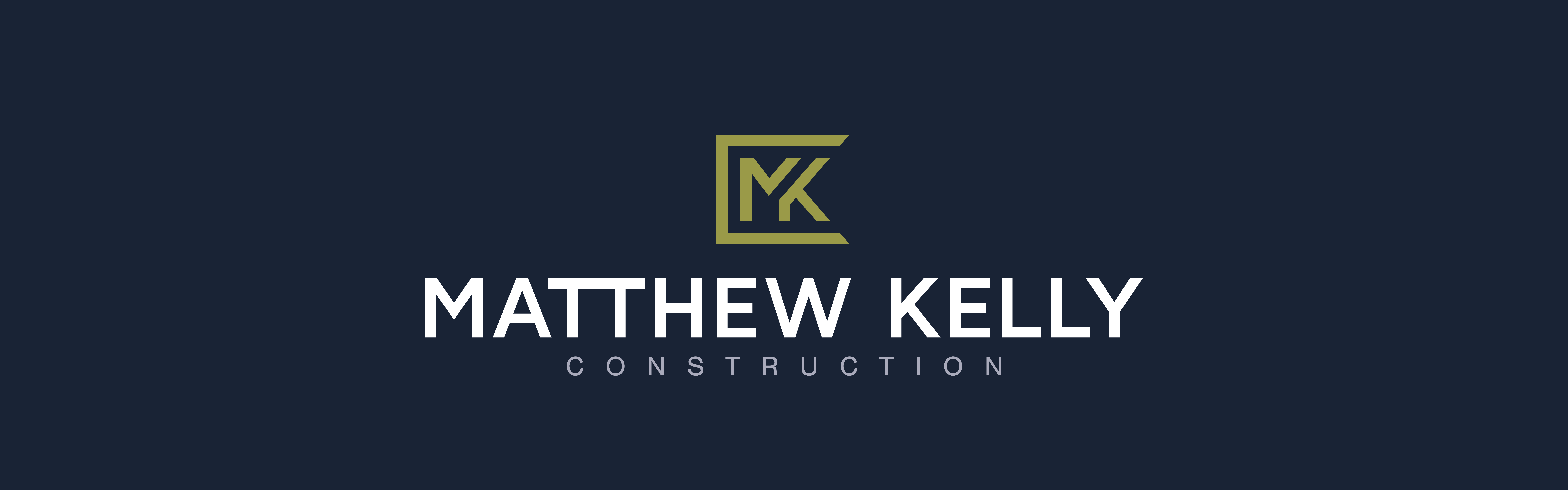 Logo of Matthew Kelly Construction featuring a stylized 'MK' in a geometric font on a navy background.
