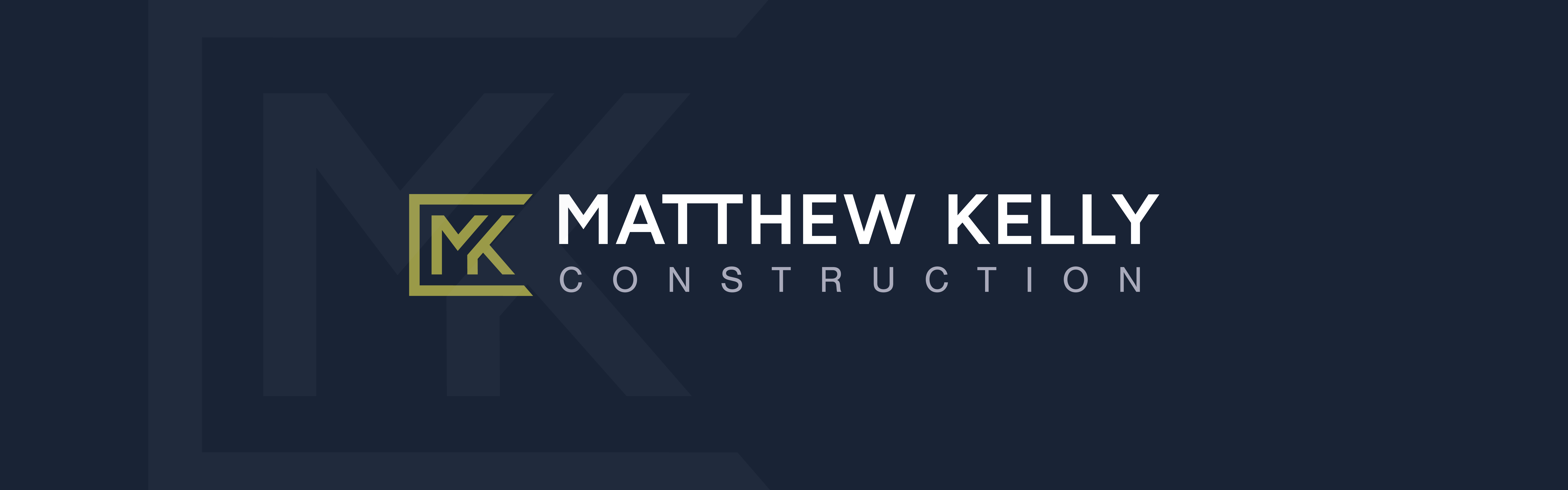 A graphic logo depicting the name "Matthew Kelly Construction" with the initials "mk" stylized in a square frame on a dark background.