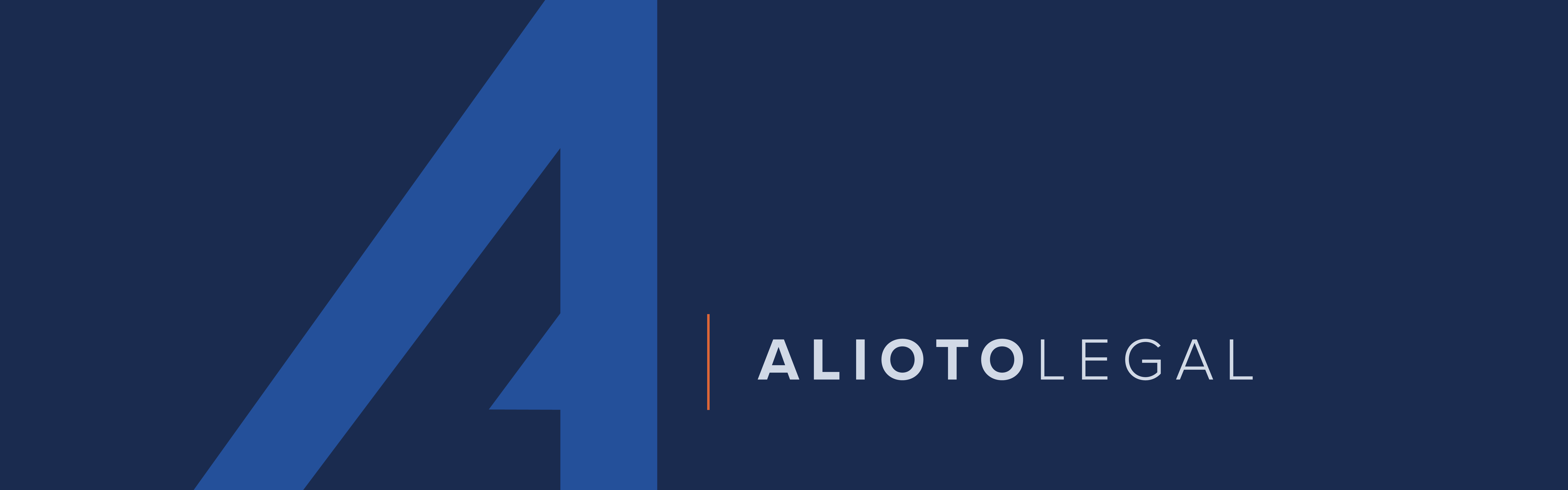 A blue graphic banner featuring a large letter 'a' with the text "Alioto Legal" aligned to its right.