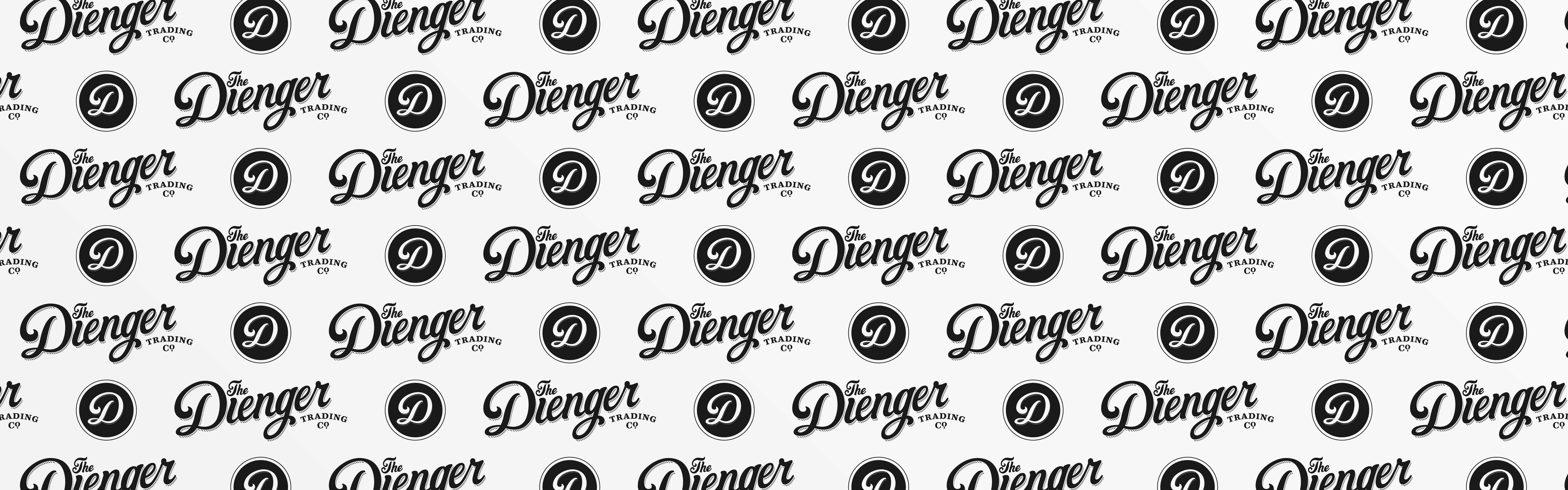 A repetitive pattern of black and white logos for The Dienger Trading Co. 