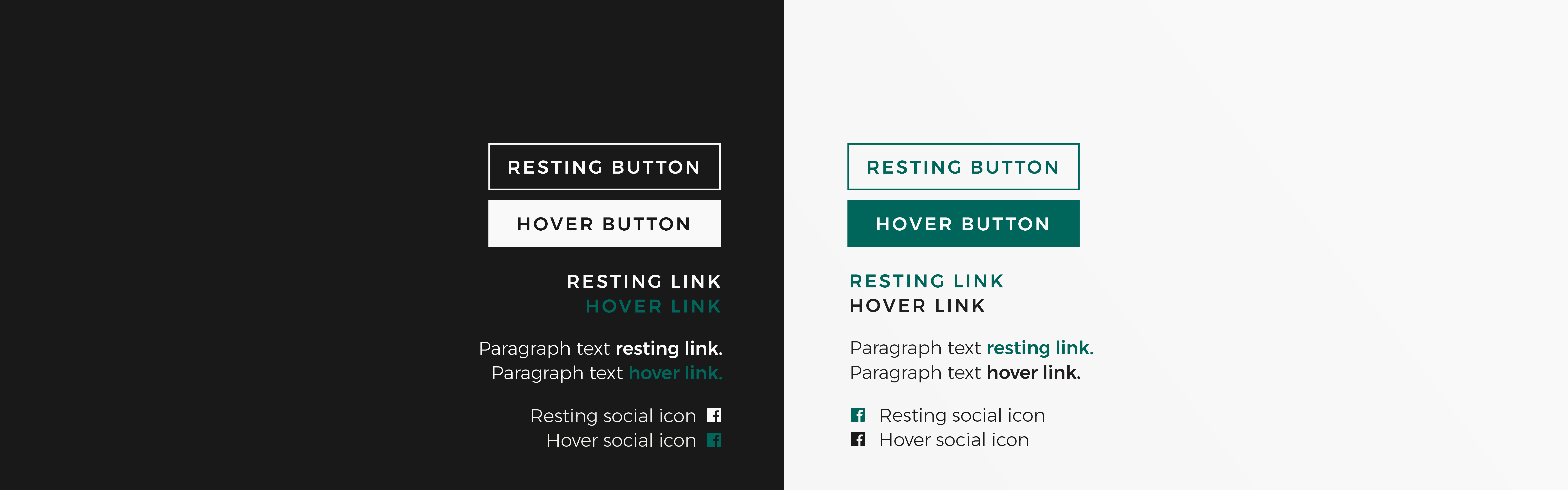Two sets of website button states and text link styles from The Dienger Trading Co. displayed on a dark and light background for visual contrast comparison.