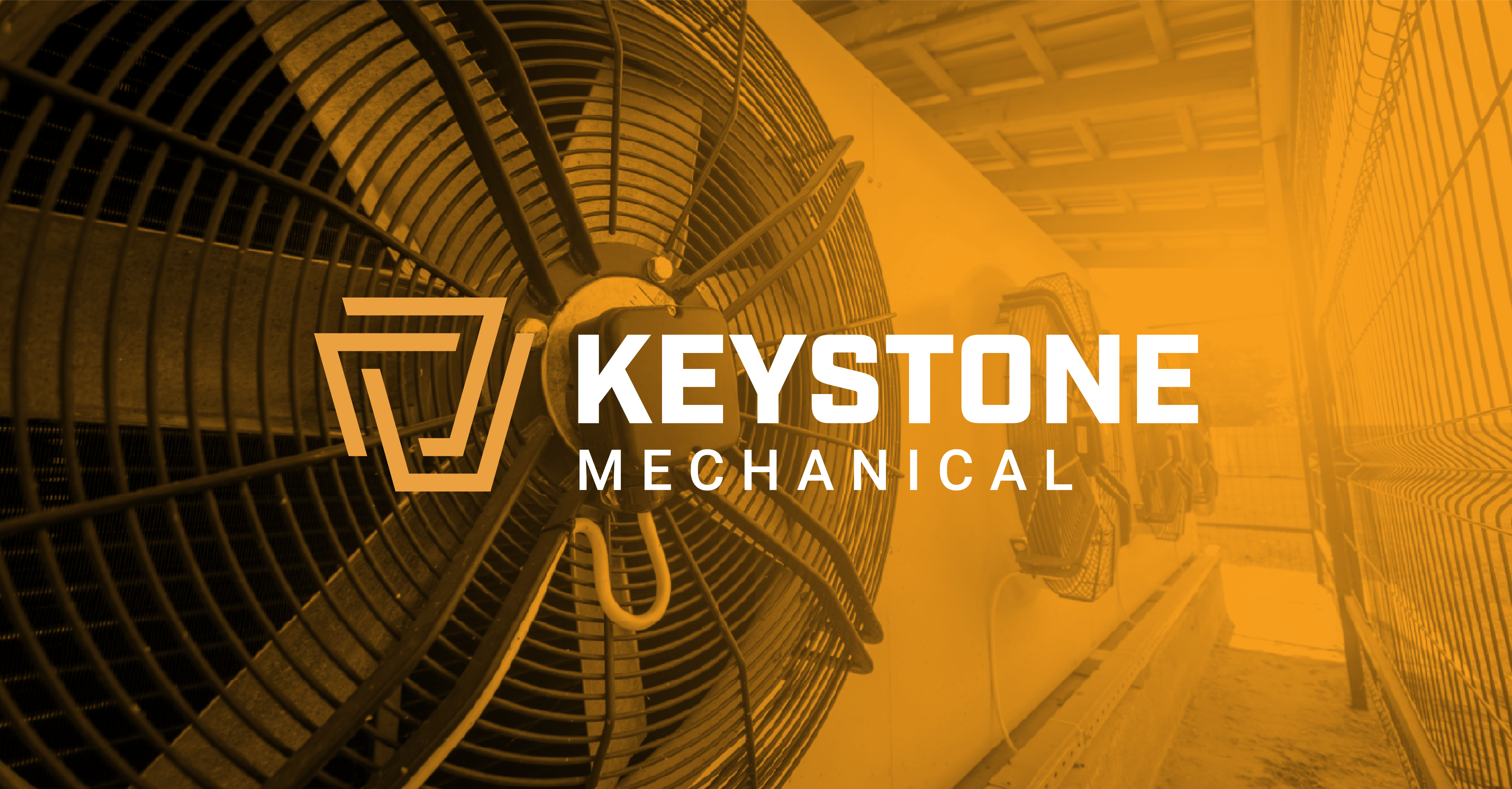 Industrial air conditioning units with the Keystone Mechanical logo overlay for our Design Portfolio.