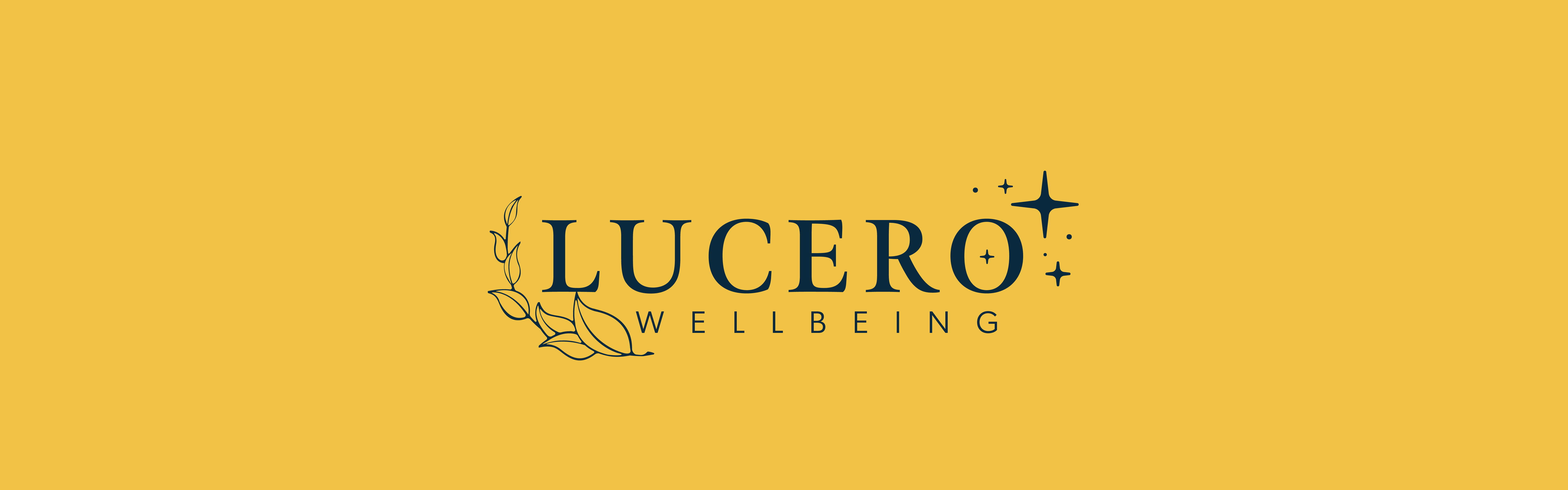 The image displays a logo with the word "Lucero" in capitalized, elegant black lettering, followed by a smaller "Wellbeing" underneath it. On the left side of the.