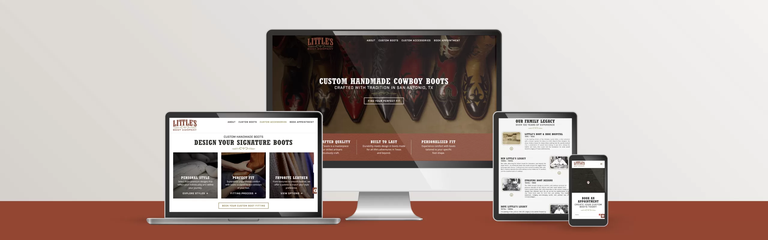 little's boot company website design displayed on multiple devices