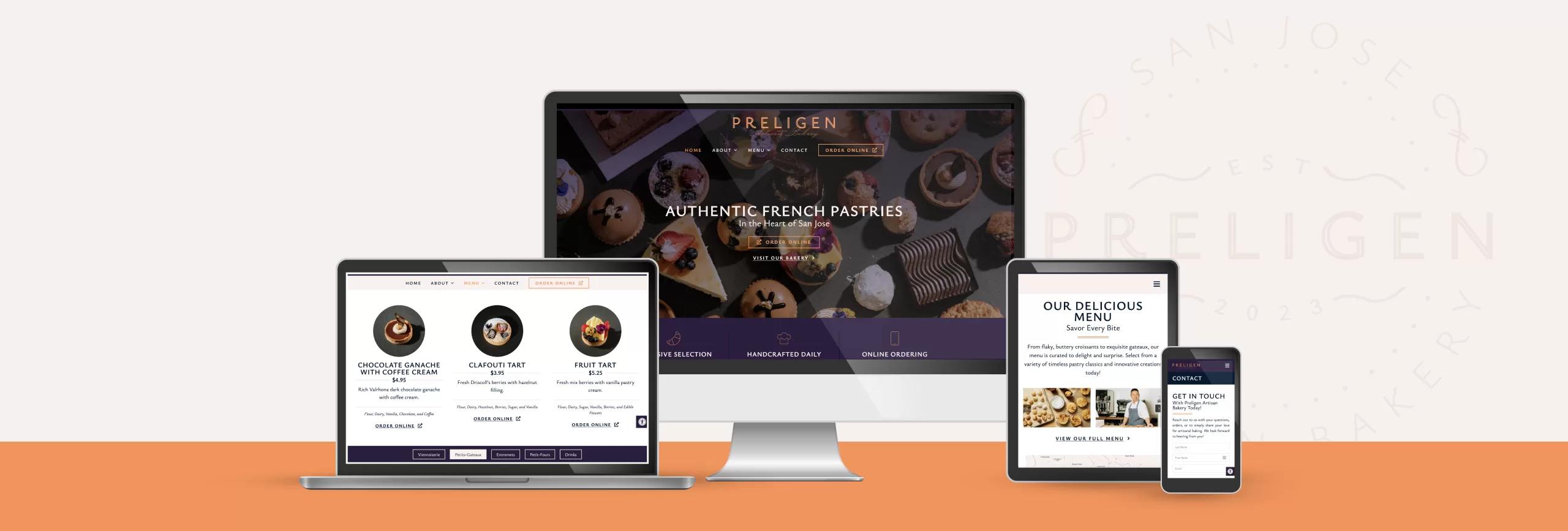 Preligen Artisan Bakery website on multiple devices