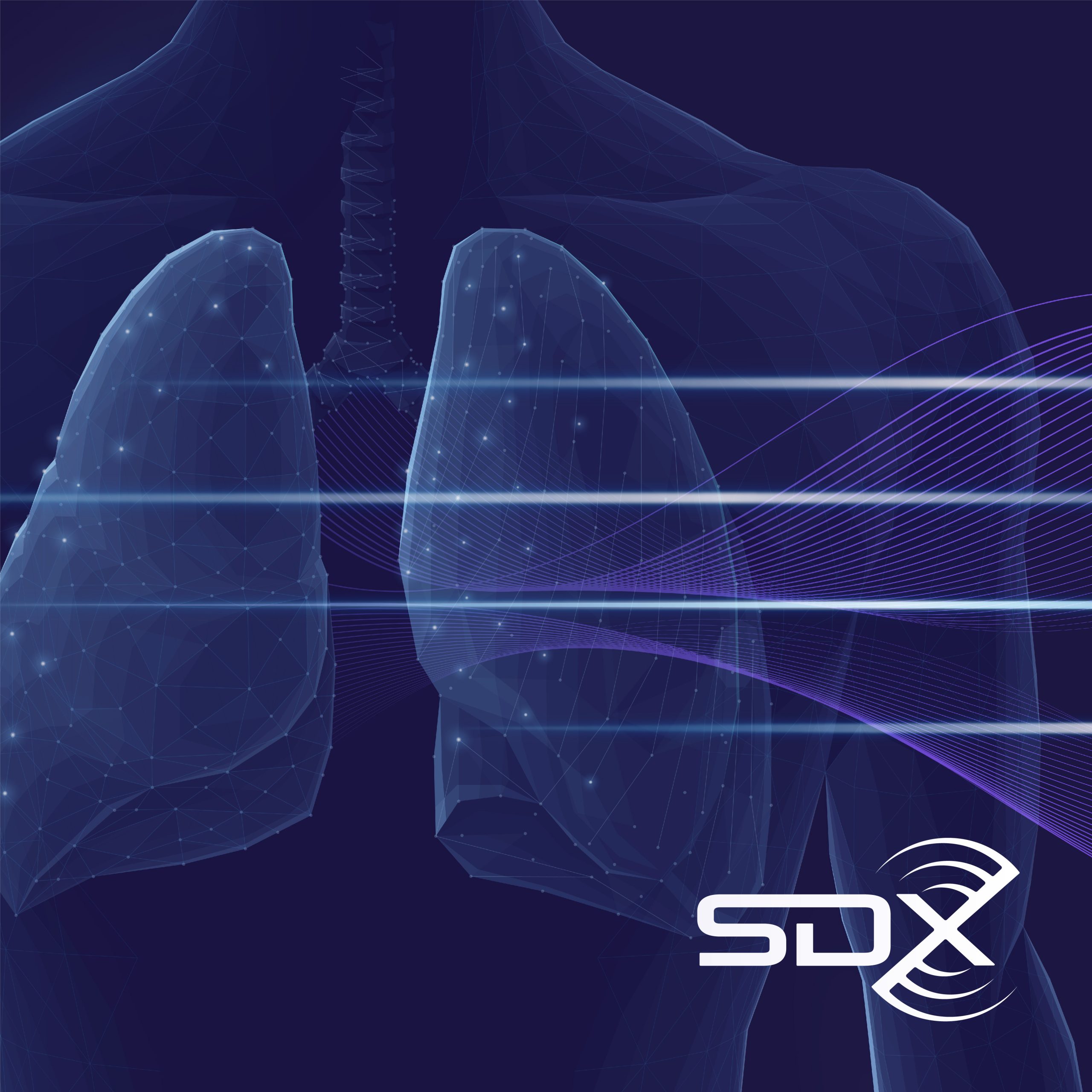 SDX logo against an animation of lungs.