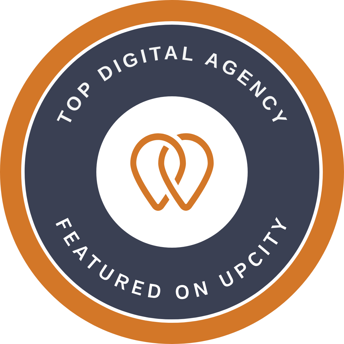 UpCity badge recognizing Daor Design as a Top Digital Agency, featured on UpCity — navy and orange circular seal with the UpCity logo in the center.